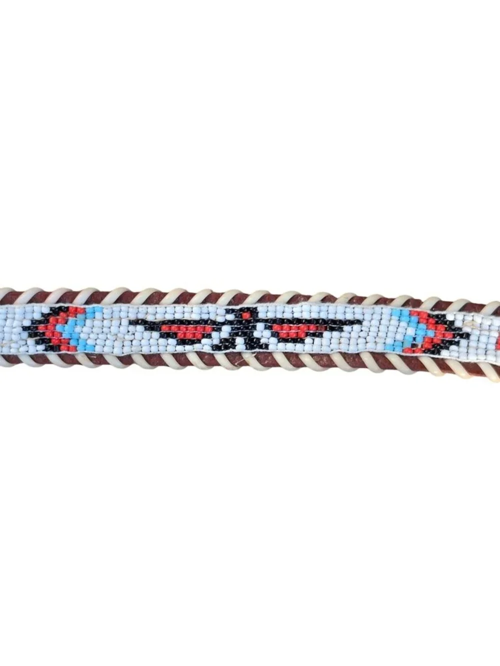 Vintage Kids Beaded Leather Western Belt Thunderbird Size 22 Southwestern